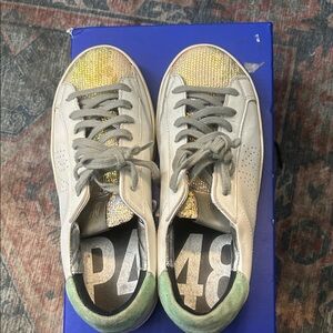 P448 White and Glittering Gold Sneakers